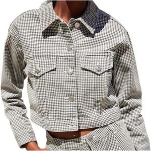Zara cropped denim jacket gingham size xs